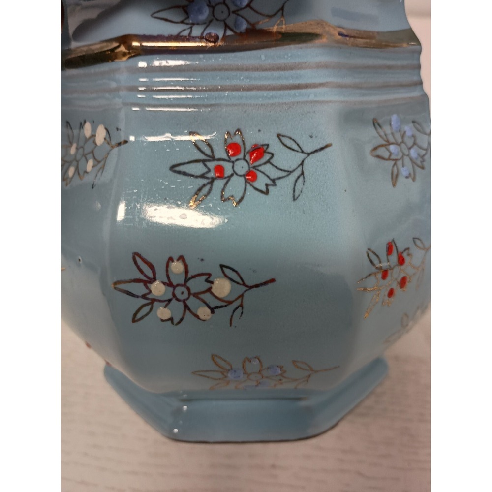 Antique Edwardian Age Price Brothers Redware Teapot Light Blue Gold England - Picture 10 of 13